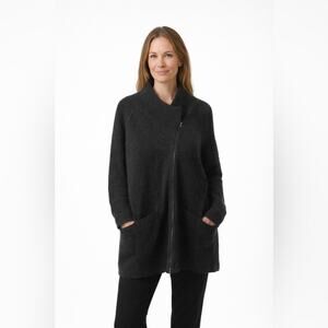 Eileen Fisher Dark Gray Zip-Up Merino Wool Cardigan - Size Large
